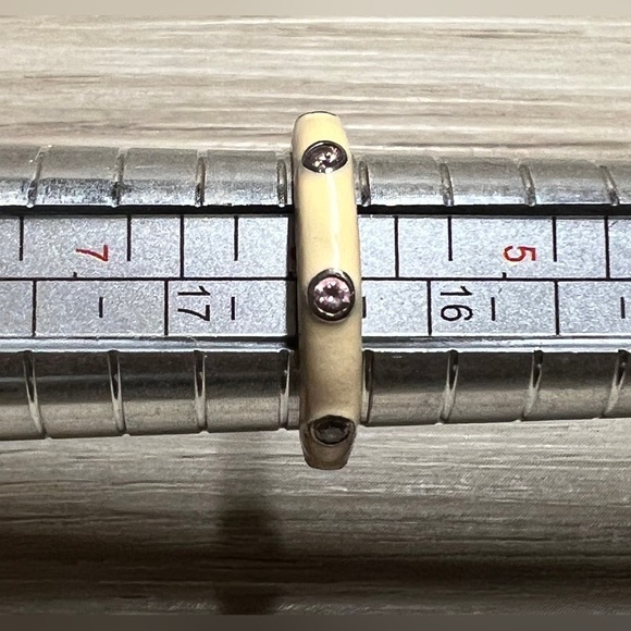 Hidalgo Gold Over Sterling Silver Cream Colored Enamel & Pink CZ Ring, Size 6 - Picture 8 of 8